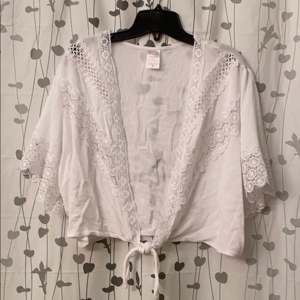 White Lace Tie Front Shrug